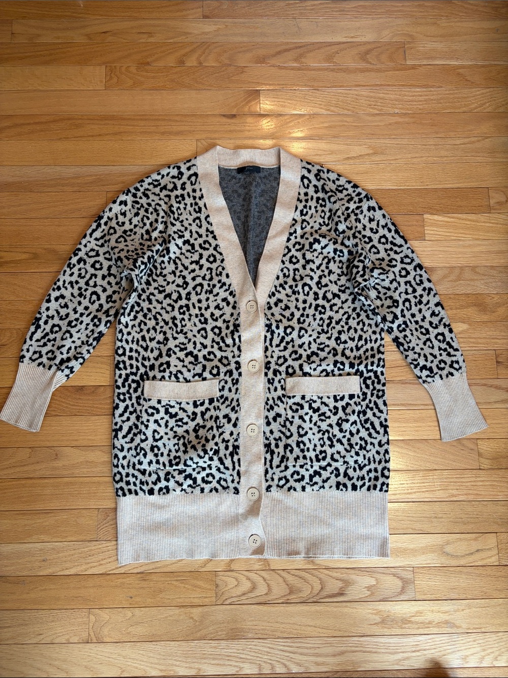 JCrew Leopard Print Button-Front Cardigan Sweater in Beige and Black